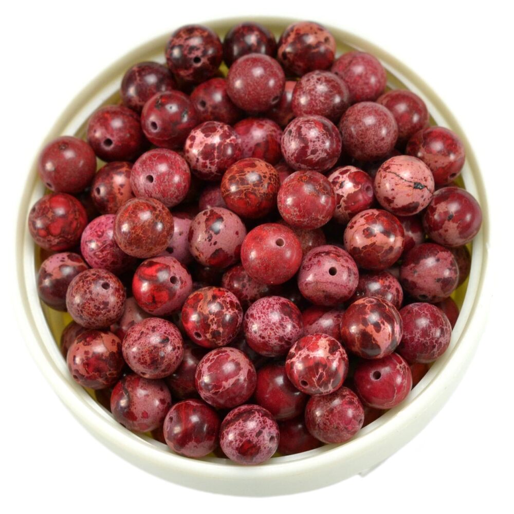 5270 50Pcs Red Imperial Jasper Beads Natural Stone Smooth Polished Round